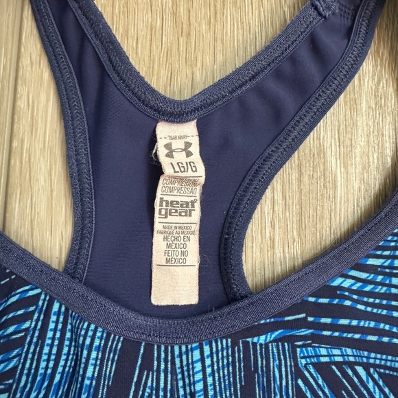 Under Armour Performance Mid-Impact Support Printed Sports Bra Top Blue Size L - Picture 2 of 4